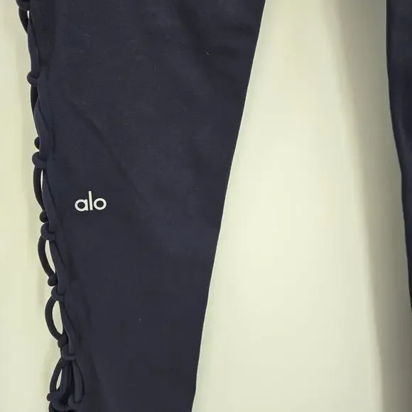 Alo Yoga Womens High Waisted Interlace Criss Cross Cutout Leggings Blue Size L - Picture 6 of 8
